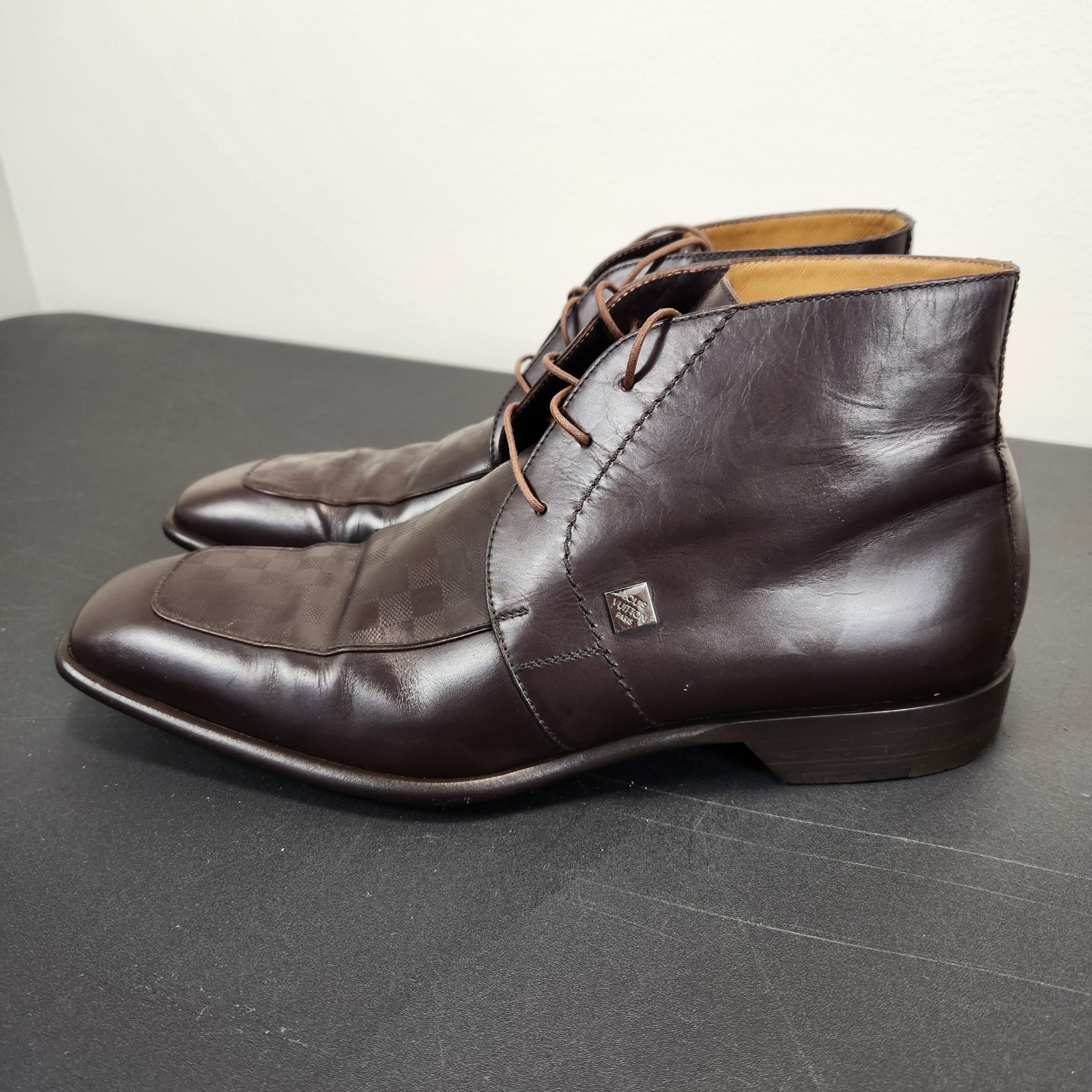 Louis Vuitton Damier Ebene Brown Leather Chukka Boots 8.5 Uk 9.5 Us Missing Logo